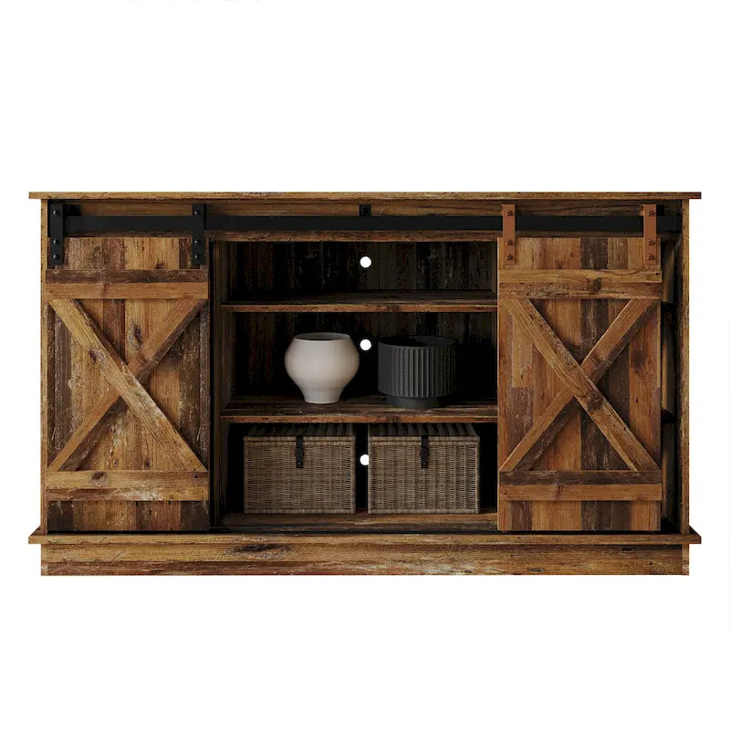 Mueble de TV/consola vintage en forma de X con puertas corredizas de granero – 7 colores