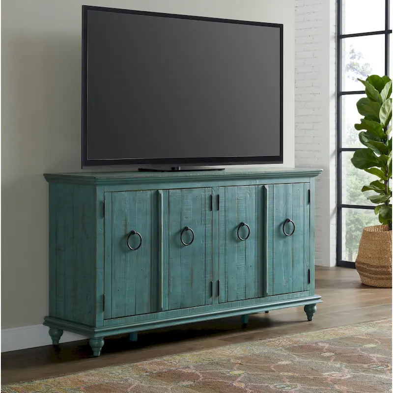 Mueble de TV de madera maciza de 65" – Centro multimedia rústico estilo granja, 5 colores
