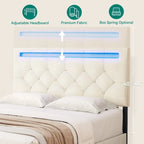 Cama de plataforma con cabecero tapizado ajustable Queen, marco de cama LED con 4 cajones de almacenamiento