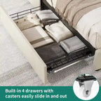 Cama de plataforma con cabecero tapizado ajustable Queen, marco de cama LED con 4 cajones de almacenamiento