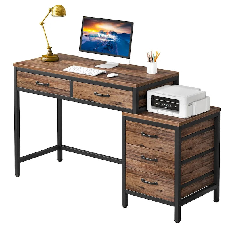 Escritorio de 39" con 5 cajones y archivador reversible – Marrón rústico