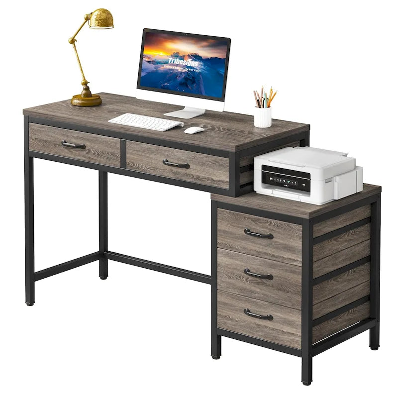Escritorio de 39" con 5 cajones y archivador reversible – Marrón rústico