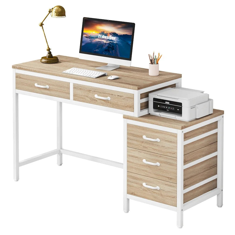 Escritorio de 39" con 5 cajones y archivador reversible – Marrón rústico