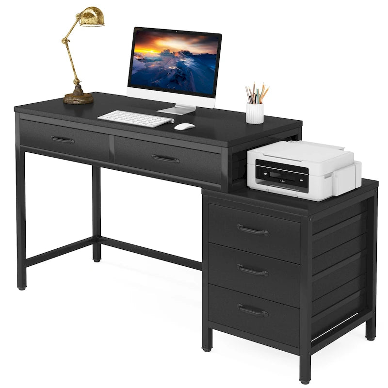 Escritorio de 39" con 5 cajones y archivador reversible – Marrón rústico