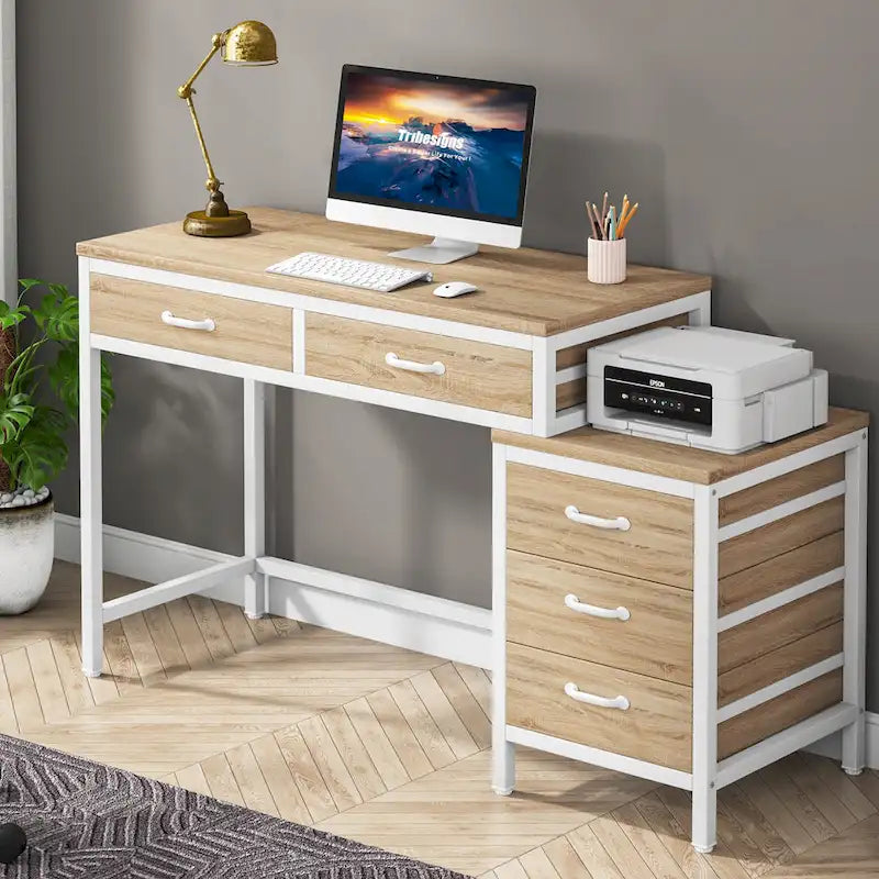 Escritorio de 39" con 5 cajones y archivador reversible – Marrón rústico