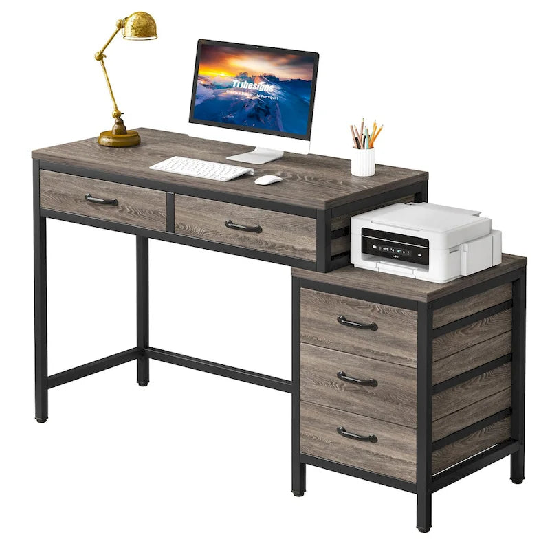 Escritorio de 39" con 5 cajones y archivador reversible – Marrón rústico