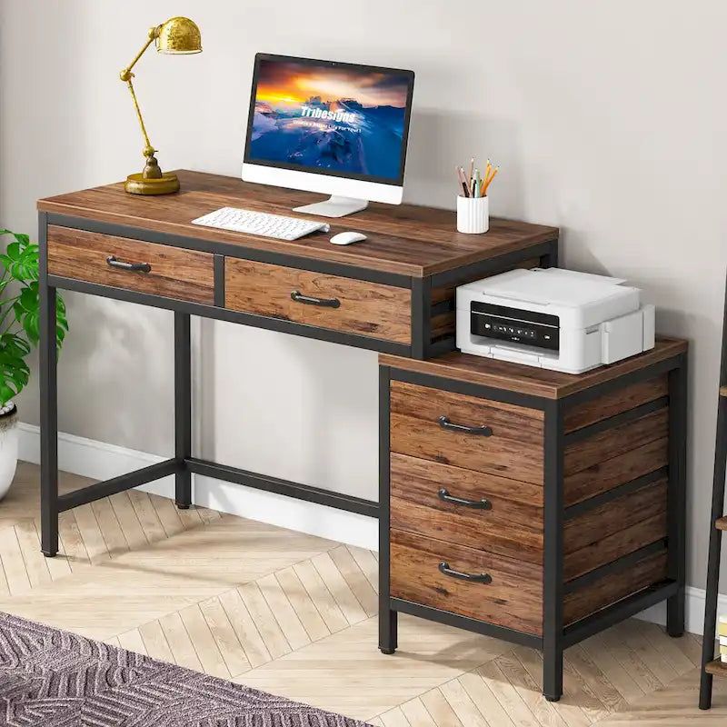 Escritorio de 39" con 5 cajones y archivador reversible – Marrón rústico
