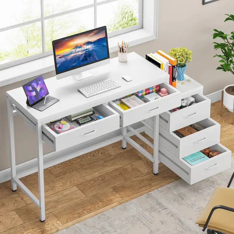 Escritorio de 39" con 5 cajones y archivador reversible – Marrón rústico