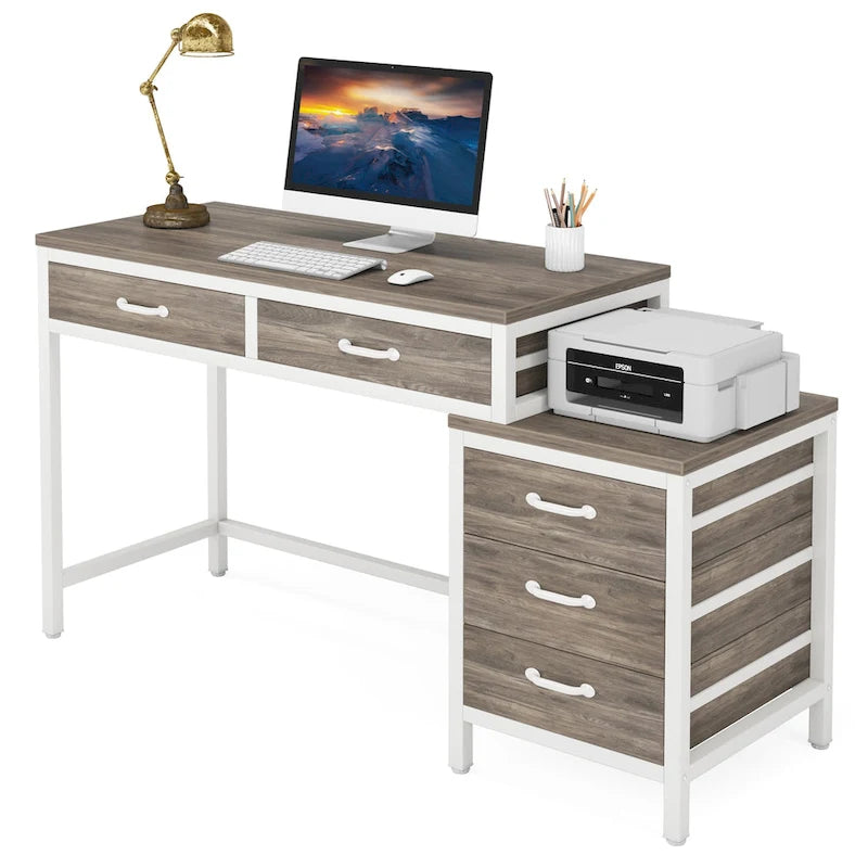 Escritorio de 39" con 5 cajones y archivador reversible – Marrón rústico