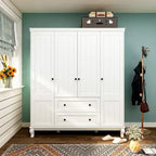 Armario ropero de madera de 63" – Laca blanca, 4 puertas y 2 cajones