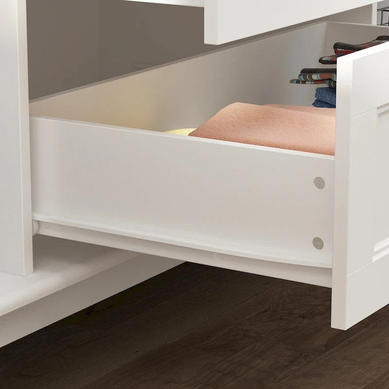 Armario ropero de madera de 63" – Laca blanca, 4 puertas y 2 cajones