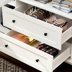 Armario ropero de madera de 63" – Laca blanca, 4 puertas y 2 cajones