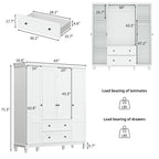 Armario ropero de madera de 63" – Laca blanca, 4 puertas y 2 cajones