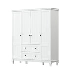 Armario ropero de madera de 63" – Laca blanca, 4 puertas y 2 cajones