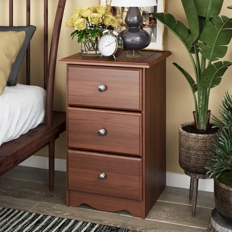 Mesita de Noche de Madera Maciza con 3 Cajones – Tiradores de Metal o Madera, 6 Acabados