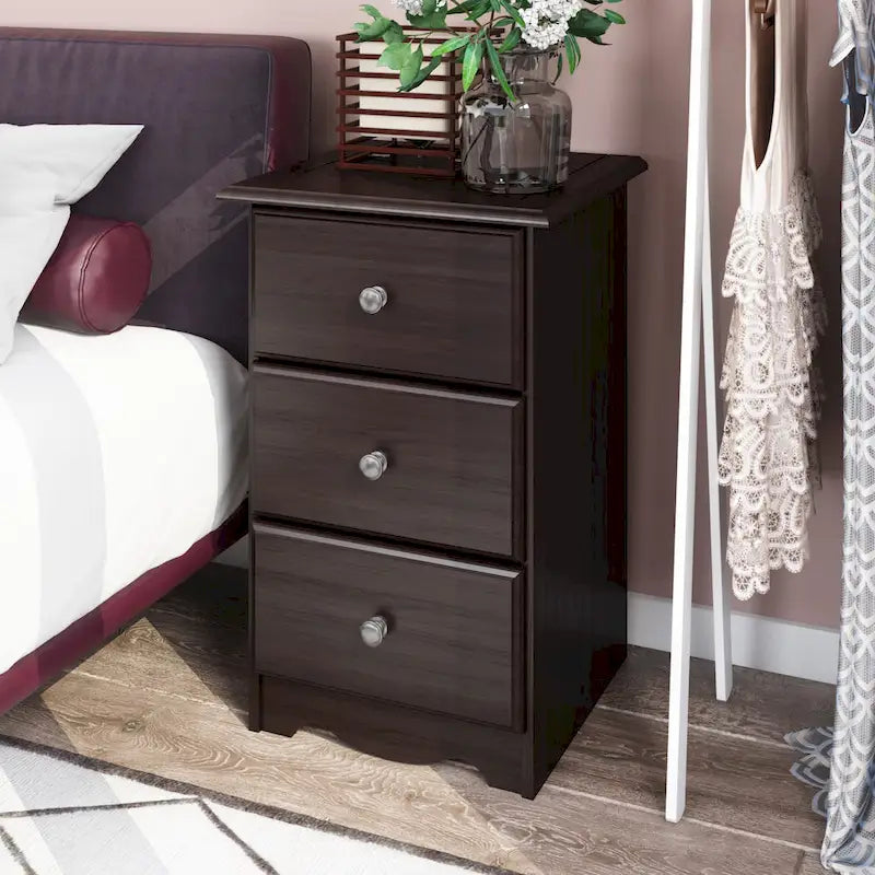 Mesita de Noche de Madera Maciza con 3 Cajones – Tiradores de Metal o Madera, 6 Acabados