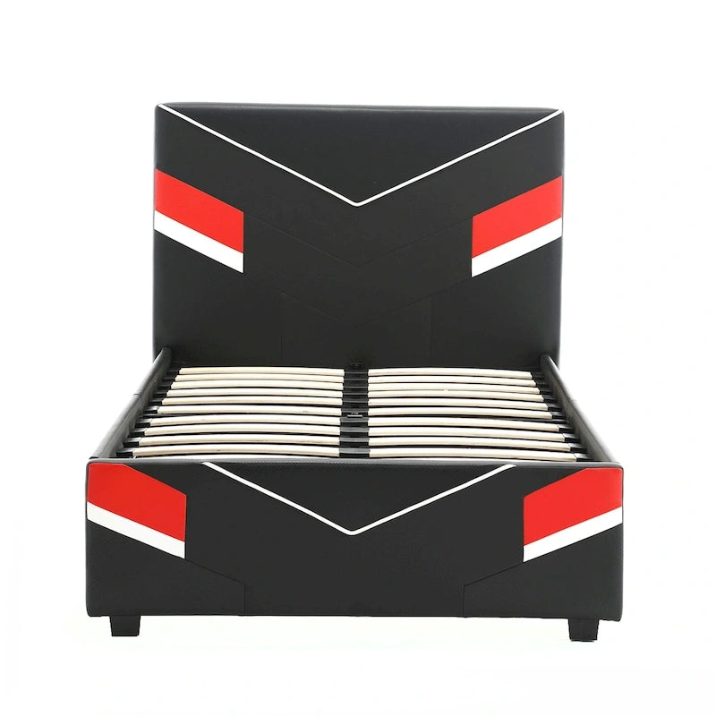 Estructura de cama individual Twin Gaming – Diseño de carreras en negro y rojo para niños y adolescentes