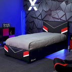 Estructura de cama individual Twin Gaming – Diseño de carreras en negro y rojo para niños y adolescentes