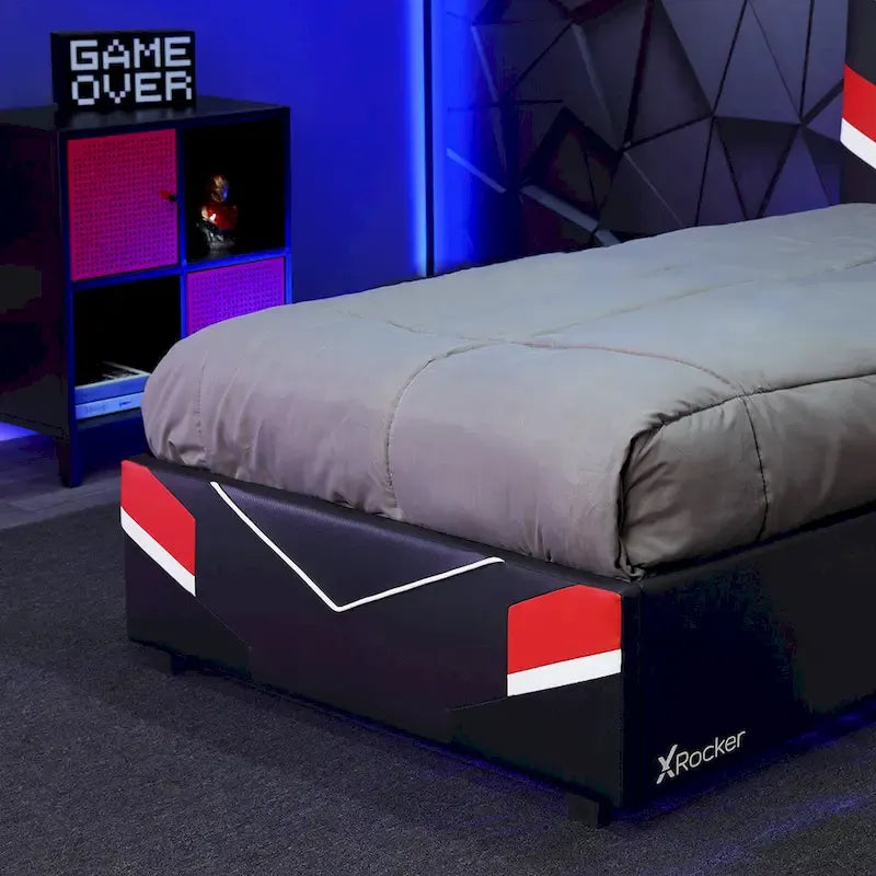 Estructura de cama individual Twin Gaming – Diseño de carreras en negro y rojo para niños y adolescentes