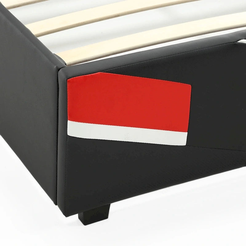 Estructura de cama individual Twin Gaming – Diseño de carreras en negro y rojo para niños y adolescentes