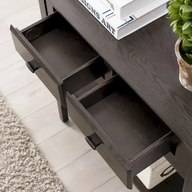 Mesa consola de madera maciza de fresno con 2 cajones y estante abierto – 2 acabados