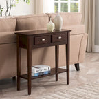 Mesa consola de madera maciza de fresno con 2 cajones y estante abierto – 2 acabados