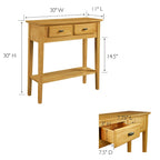 Mesa consola de madera maciza de fresno con 2 cajones y estante abierto – 2 acabados
