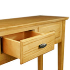 Mesa consola de madera maciza de fresno con 2 cajones y estante abierto – 2 acabados