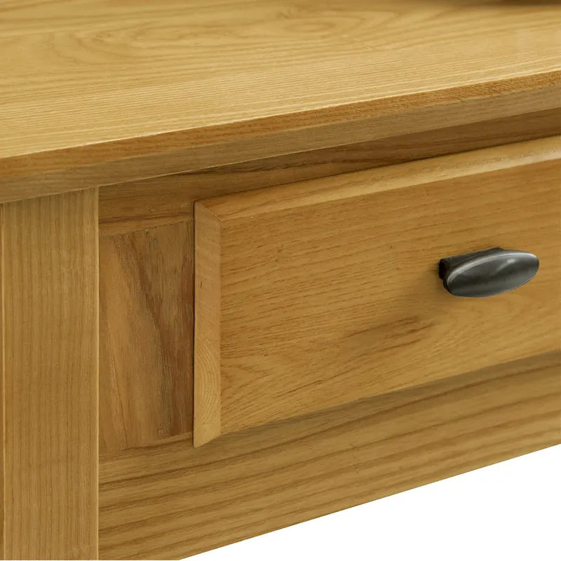 Mesa consola de madera maciza de fresno con 2 cajones y estante abierto – 2 acabados