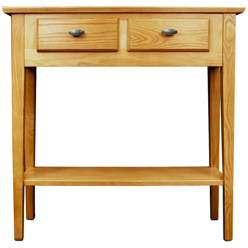 Mesa consola de madera maciza de fresno con 2 cajones y estante abierto – 2 acabados