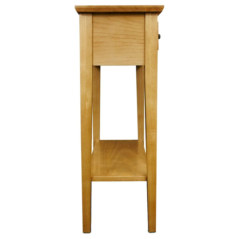Mesa consola de madera maciza de fresno con 2 cajones y estante abierto – 2 acabados