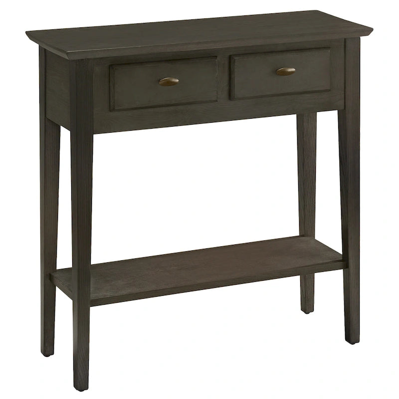 Mesa consola de madera maciza de fresno con 2 cajones y estante abierto – 2 acabados