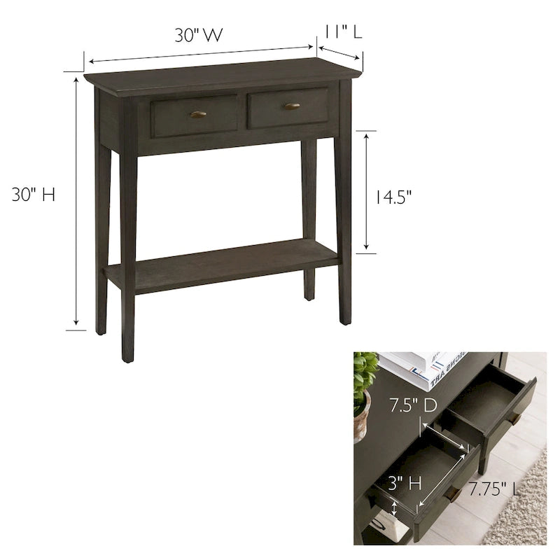 Mesa consola de madera maciza de fresno con 2 cajones y estante abierto – 2 acabados