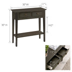 Mesa consola de madera maciza de fresno con 2 cajones y estante abierto – 2 acabados