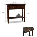 Mesa consola de madera maciza de fresno con 2 cajones y estante abierto – 2 acabados