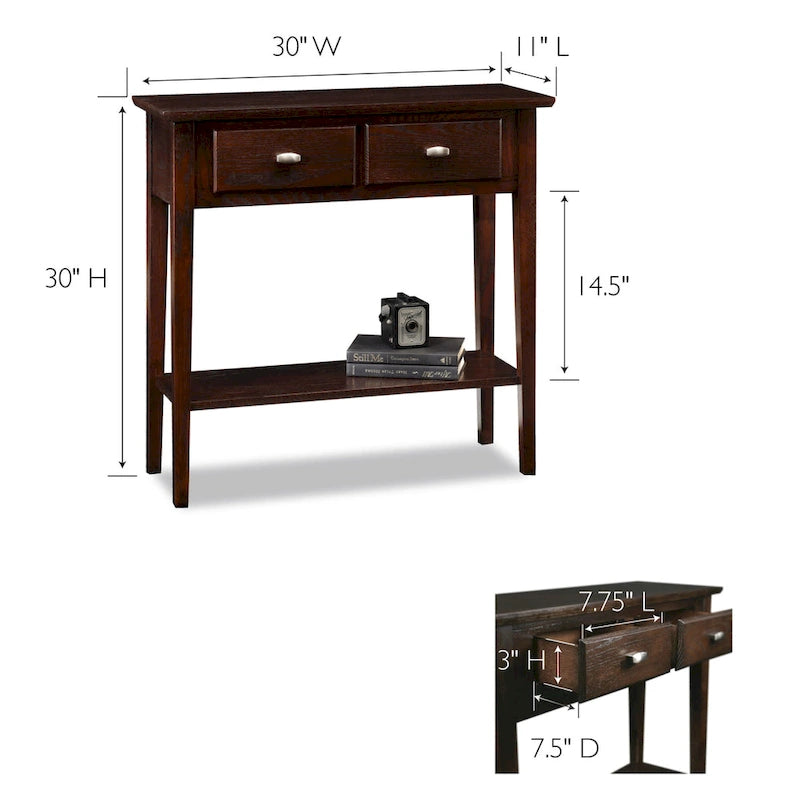 Mesa consola de madera maciza de fresno con 2 cajones y estante abierto – 2 acabados