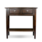 Mesa consola de madera maciza de fresno con 2 cajones y estante abierto – 2 acabados