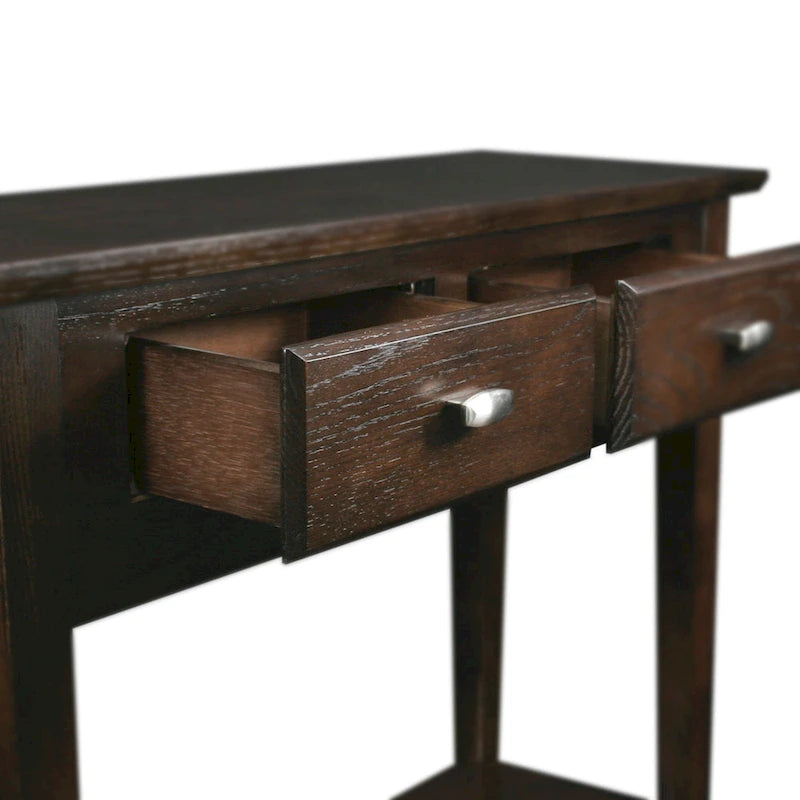Mesa consola de madera maciza de fresno con 2 cajones y estante abierto – 2 acabados