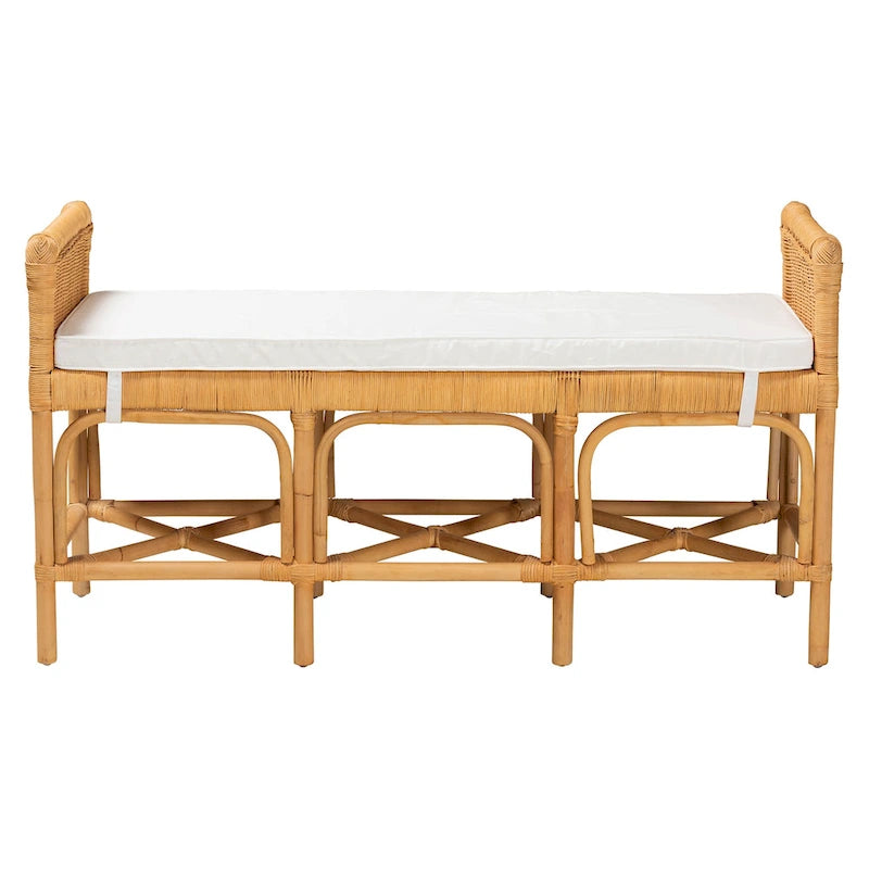 Banco Moderno Bohemio de Ratán Natural Marrón – Asiento Boho Hecho a Mano para la Entrada