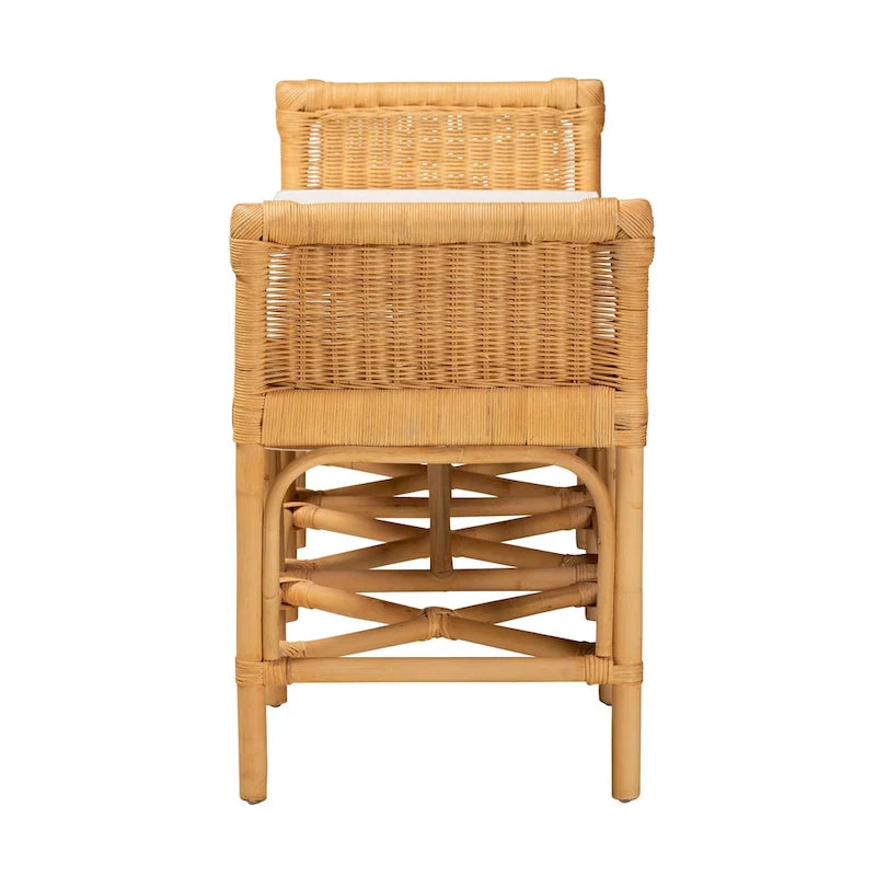 Banco Moderno Bohemio de Ratán Natural Marrón – Asiento Boho Hecho a Mano para la Entrada