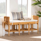 Banco Moderno Bohemio de Ratán Natural Marrón – Asiento Boho Hecho a Mano para la Entrada