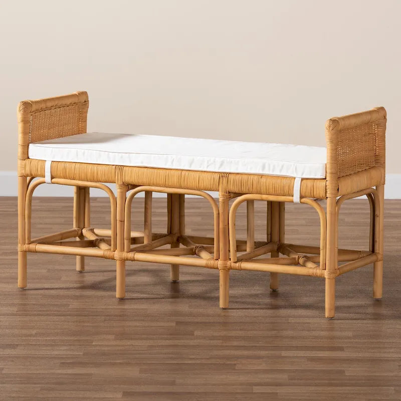 Banco Moderno Bohemio de Ratán Natural Marrón – Asiento Boho Hecho a Mano para la Entrada