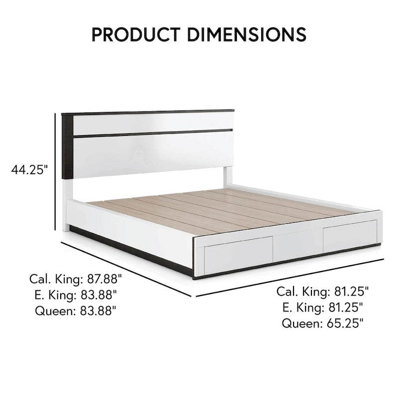 Juego de dormitorio moderno de plataforma de 5 piezas blanco con puertos de carga USB incorporados