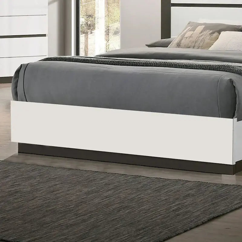 Juego de dormitorio moderno de plataforma de 5 piezas blanco con puertos de carga USB incorporados