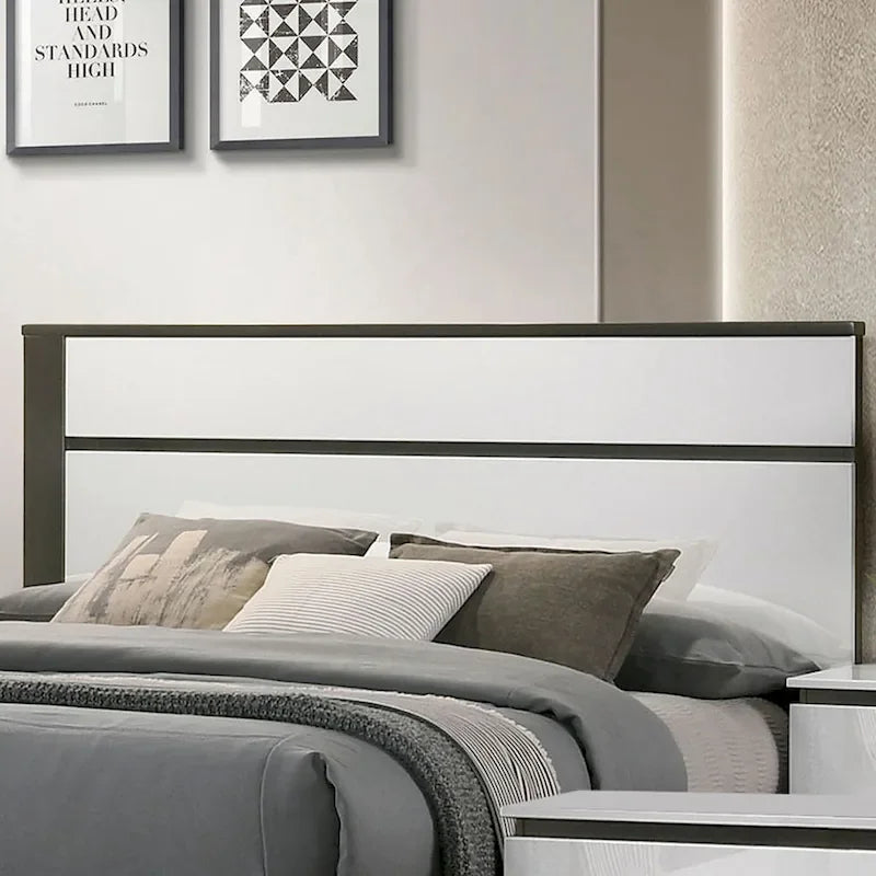 Juego de dormitorio moderno de plataforma de 5 piezas blanco con puertos de carga USB incorporados