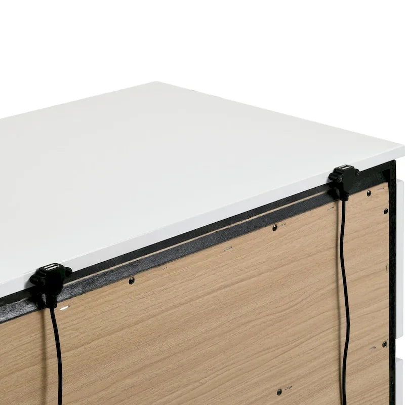 Juego de dormitorio moderno de plataforma de 5 piezas blanco con puertos de carga USB incorporados