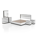 Juego de dormitorio moderno de plataforma de 5 piezas blanco con puertos de carga USB incorporados
