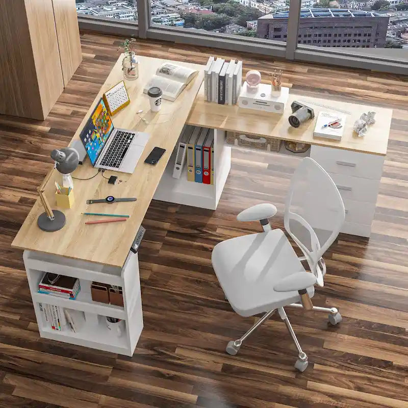 Escritorio de oficina de altura ajustable de 63" – Ergonómico para sentarse y levantarse con almacenamiento