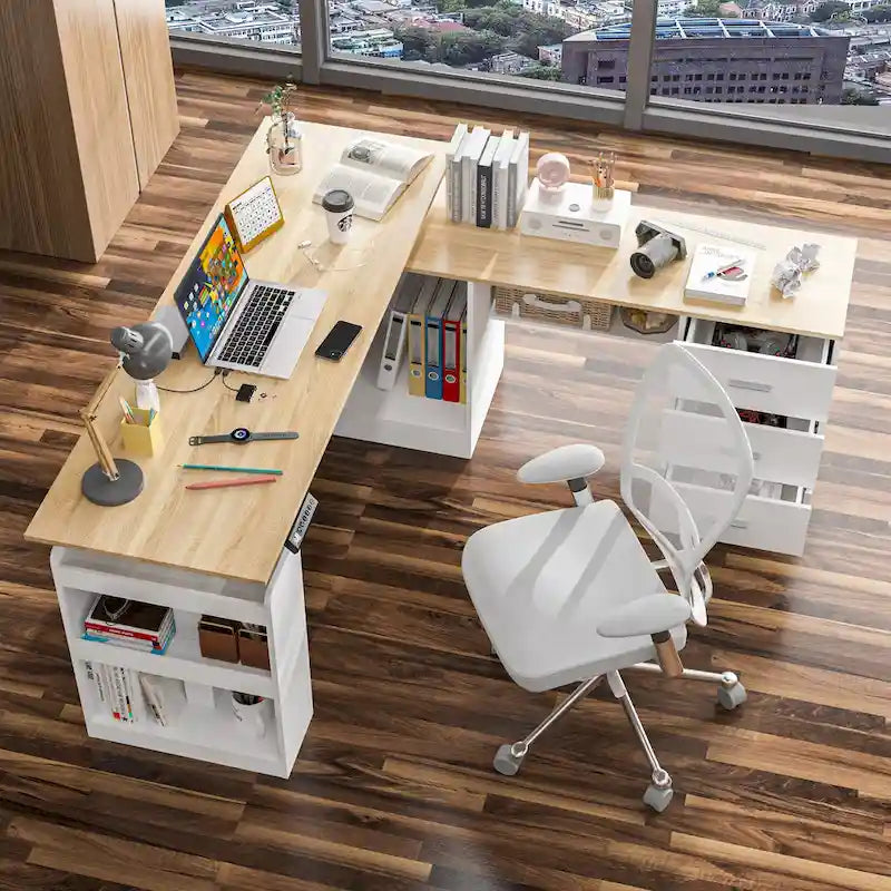 Escritorio de oficina de altura ajustable de 63" – Ergonómico para sentarse y levantarse con almacenamiento