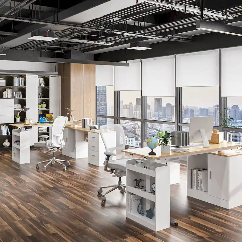 Escritorio de oficina de altura ajustable de 63" – Ergonómico para sentarse y levantarse con almacenamiento